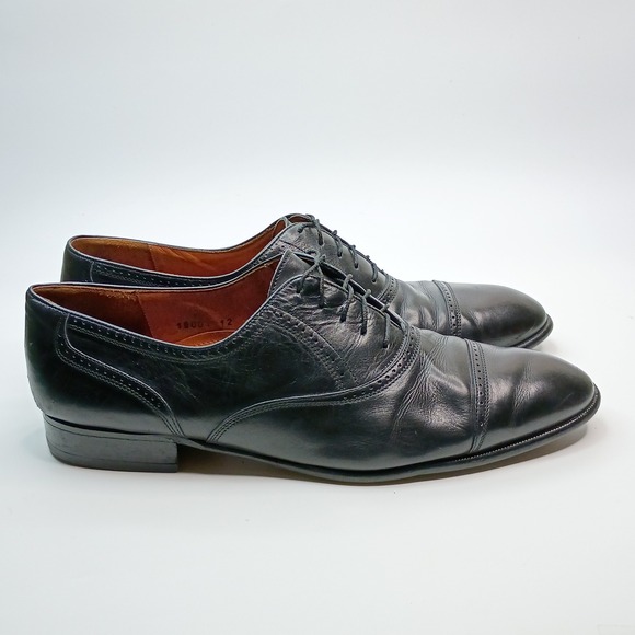 Steeple Gate Men Black Leather Cap Toe Oxford Dress Shoe Vero Cuoio Italy Sz 12 main image 8